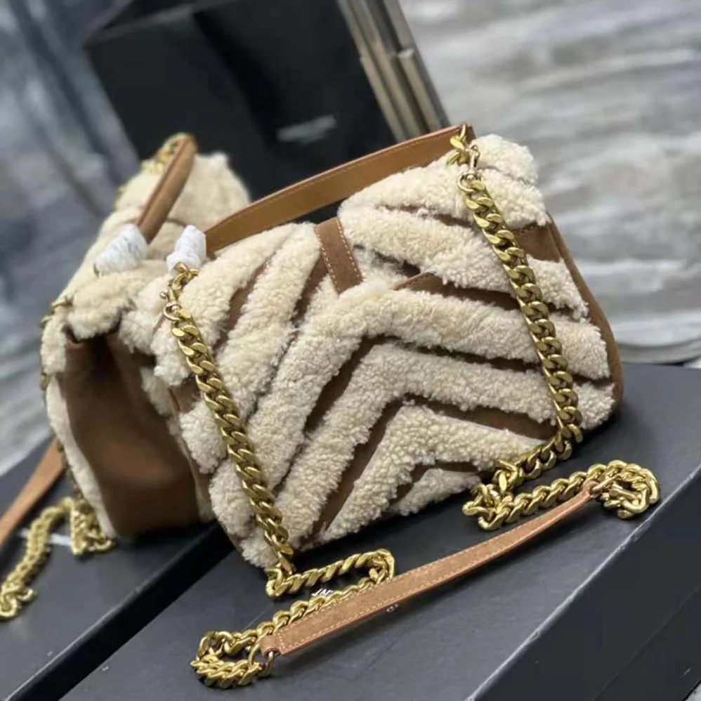 Saint Laurent YSL College Medium Chain Bag in Suede and Shearling for Women Saint Laurent YSL College Medium Chain Bag in Suede and Shearling for Women