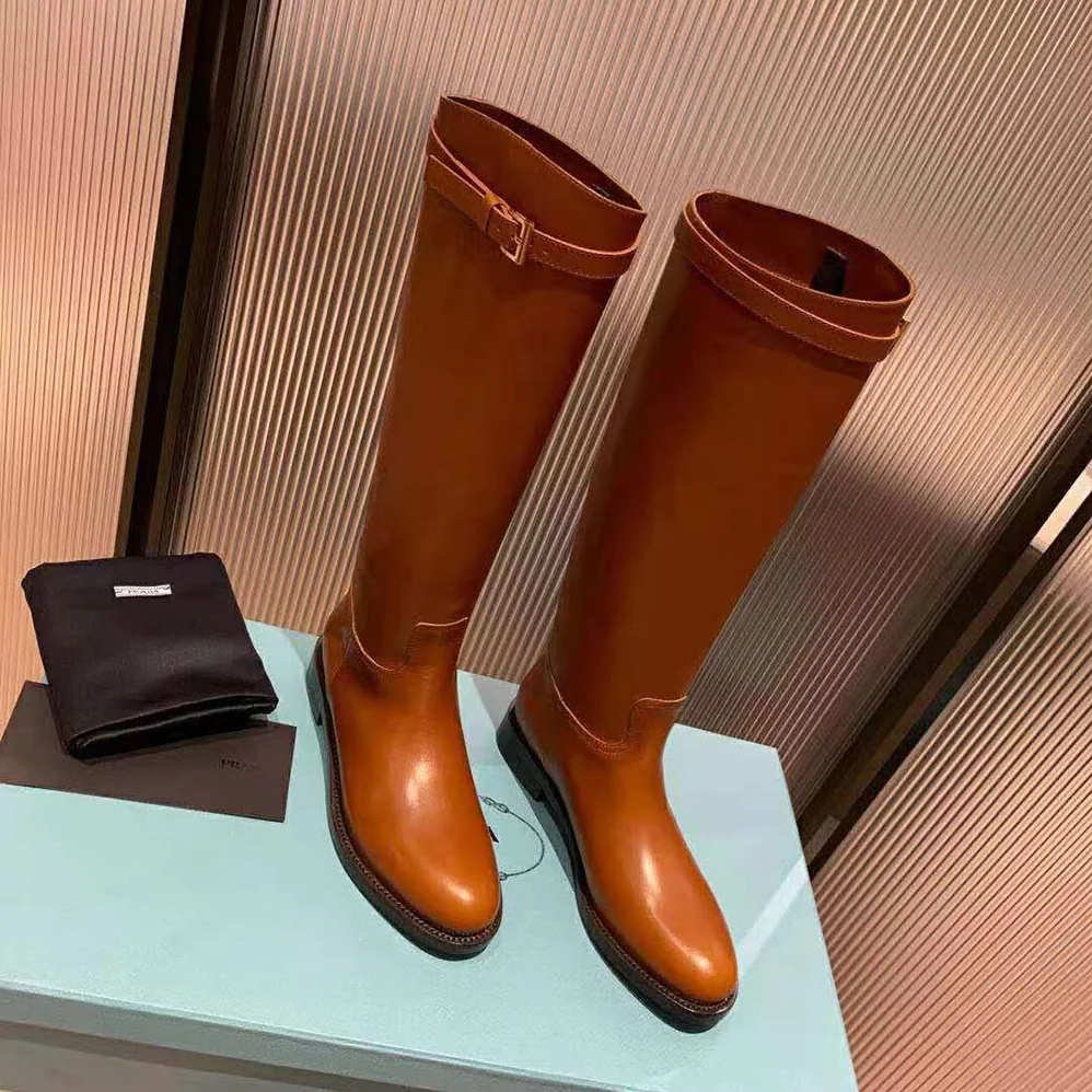 Prada Leather Boots in 30 mm Heel for Women in Brown