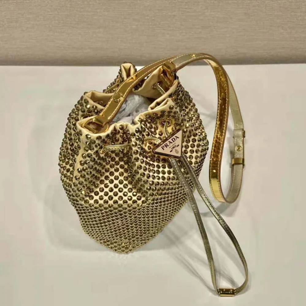 Prada Satin Mini-Bag with Crystals for Women in Gold Prada Satin Mini-Bag with Crystals for Women in Gold