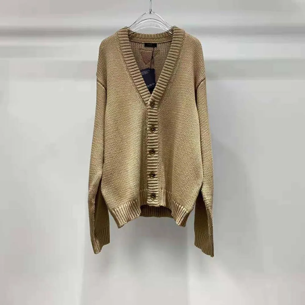Prada Camel Hair Cardigan with Knit Triangle Logo for Women Prada Camel Hair Cardigan with Knit Triangle Logo for Women