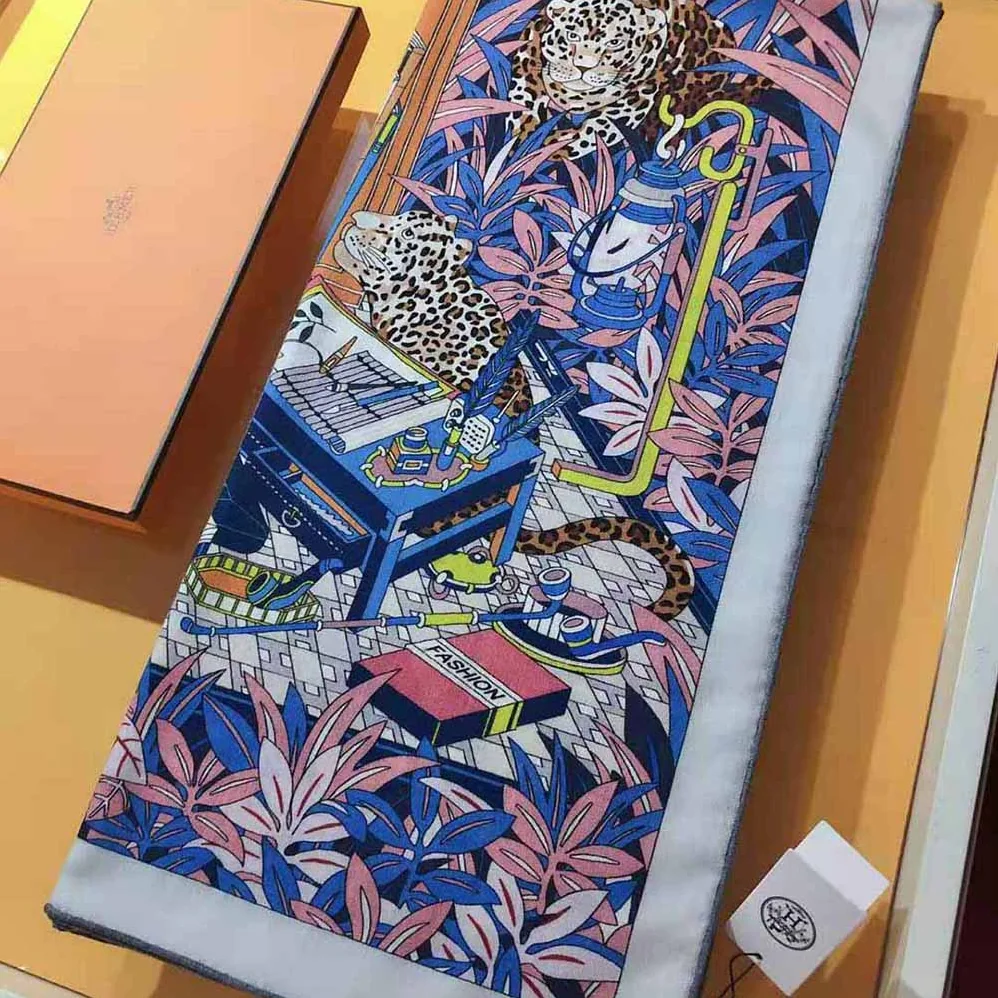 Hermes Les 12 Leopards Shawl 140 for Women in Pink