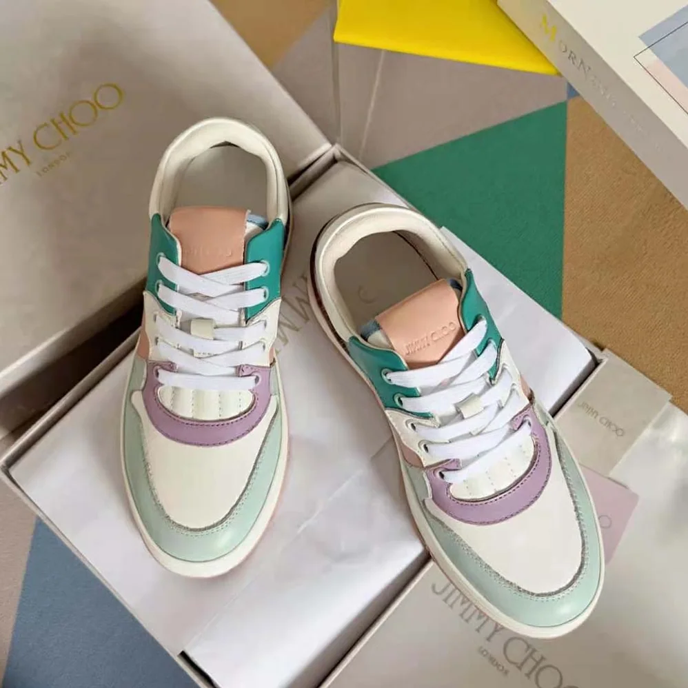 Jimmy Choo Florent/F Powder Pink and Pastel Mix Leather Trainers for Women Jimmy Choo Florent/F Powder Pink and Pastel Mix Leather Trainers for Women