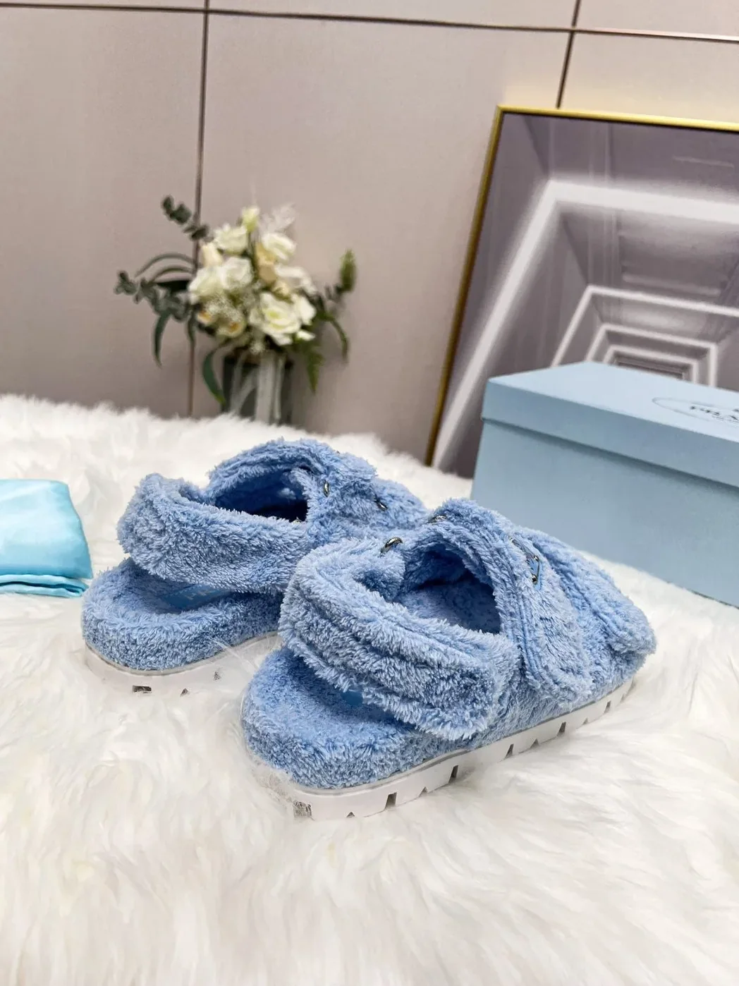 Prada Terrycloth Sandals Blue /