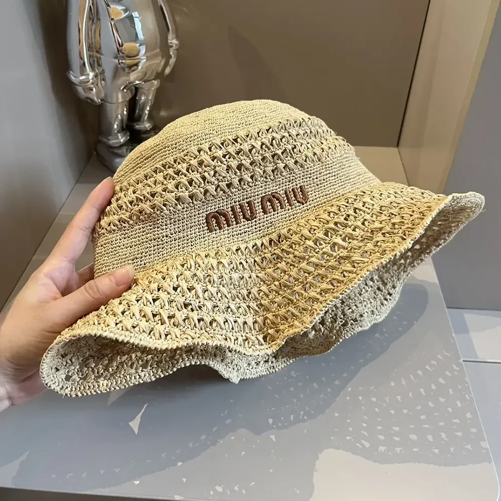 Miu Miu Woven Fabric Hat-Beige 5HC287_2DO1_F0A5T for Women Miu Miu Woven Fabric Hat-Beige 5HC287_2DO1_F0A5T for Women