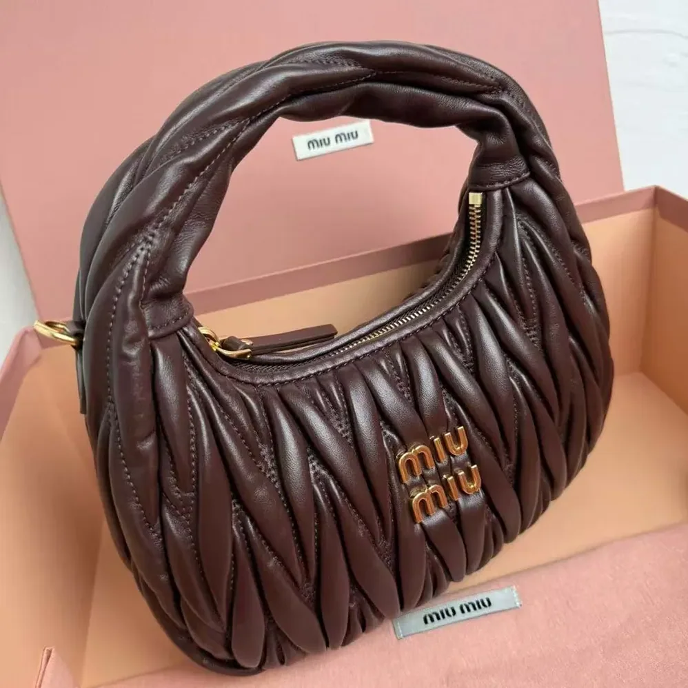 Miu Miu Wander Matelassé Nappa Leather Hobo Bag for Women in Chocolate