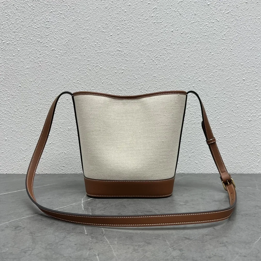 Celine Small Bucket Cuir Triomphe In Textile Natural / Tan / .02NT