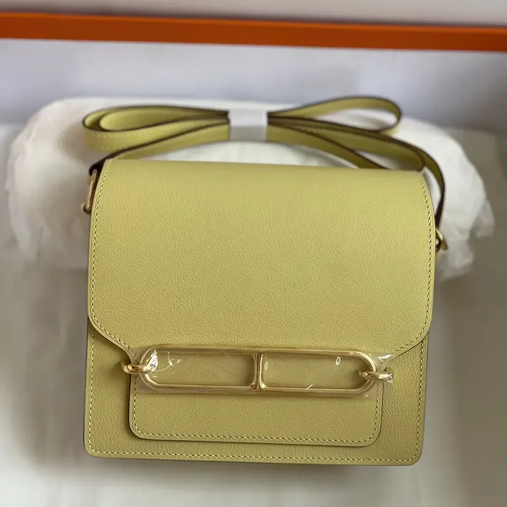 Hermes Roulis Mini Bag in Evercolor Calfskin for Women in Yellow/Silver