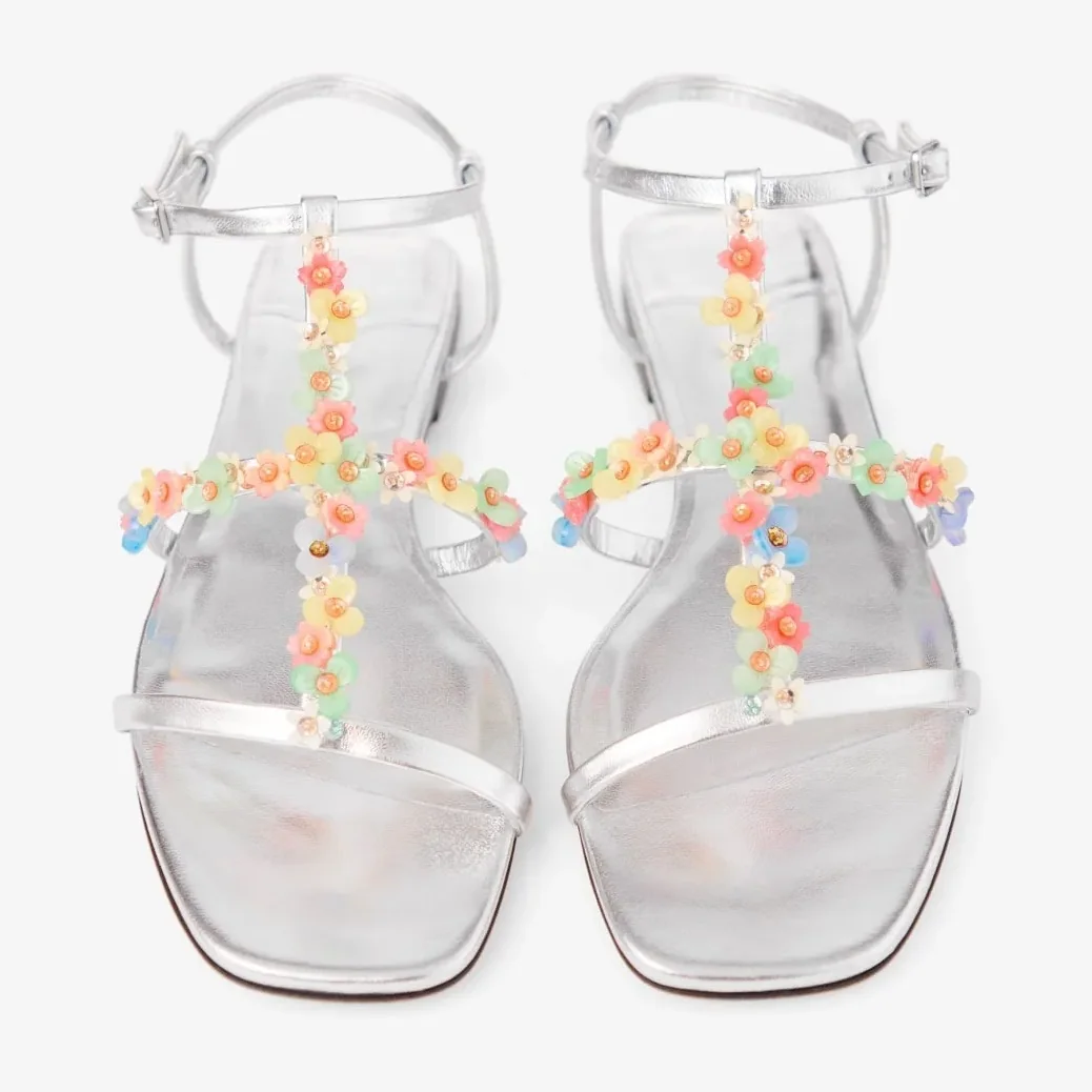 Jimmy Choo Gwyn Daisy Flat Silver GWYNDAISYFLATEQN
