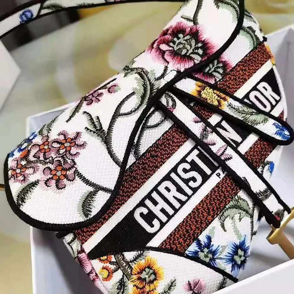 Dior Saddle Bag White Multicolor Dior Petites Fleurs Embroidery for Women Dior Saddle Bag White Multicolor Dior Petites Fleurs Embroidery for Women
