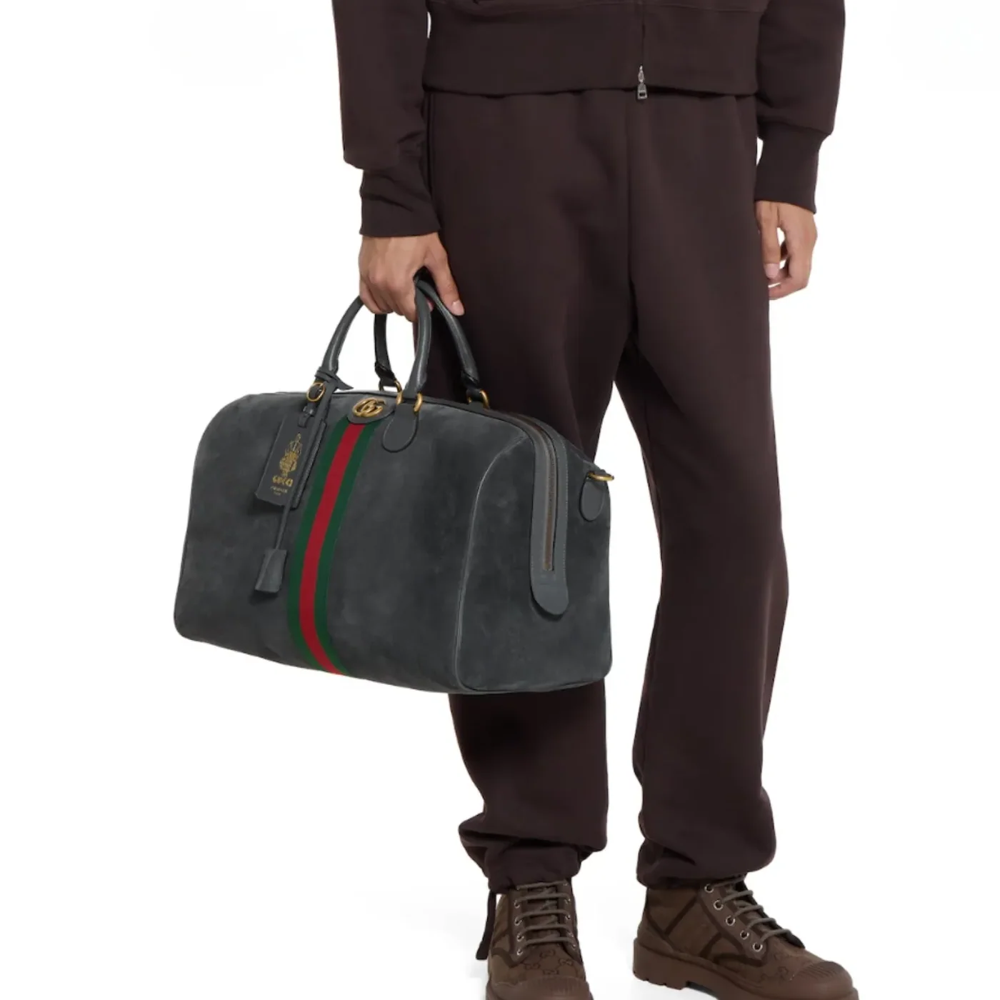 Gucci Savoy Medium Duffle Travel Bag in Dark Grey Gold Hardware Gucci Savoy Medium Duffle Travel Bag in Dark Grey Gold Hardware