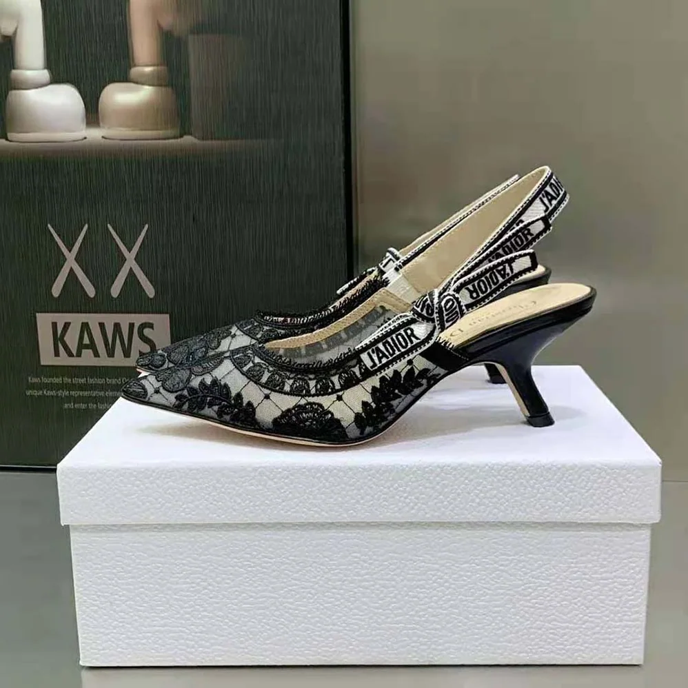 Dior J'Adior Slingback Pump Black Transparent Mesh Embroidered with Dior Roses Motif for Women Dior J'Adior Slingback Pump Black Transparent Mesh Embroidered with Dior Roses Motif for Women