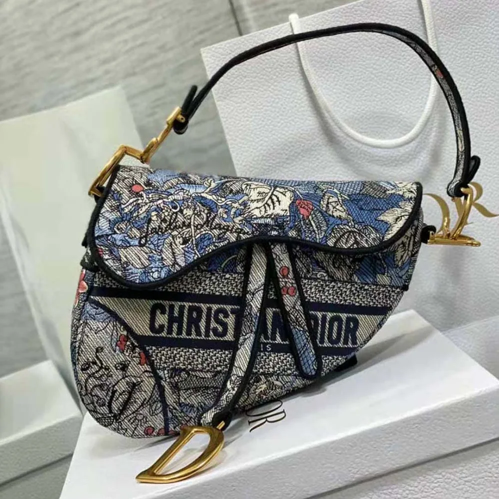 Dior Saddle Bag Denim Multicolor Dior Jardin Magique Embroidery for Women Dior Saddle Bag Denim Multicolor Dior Jardin Magique Embroidery for Women