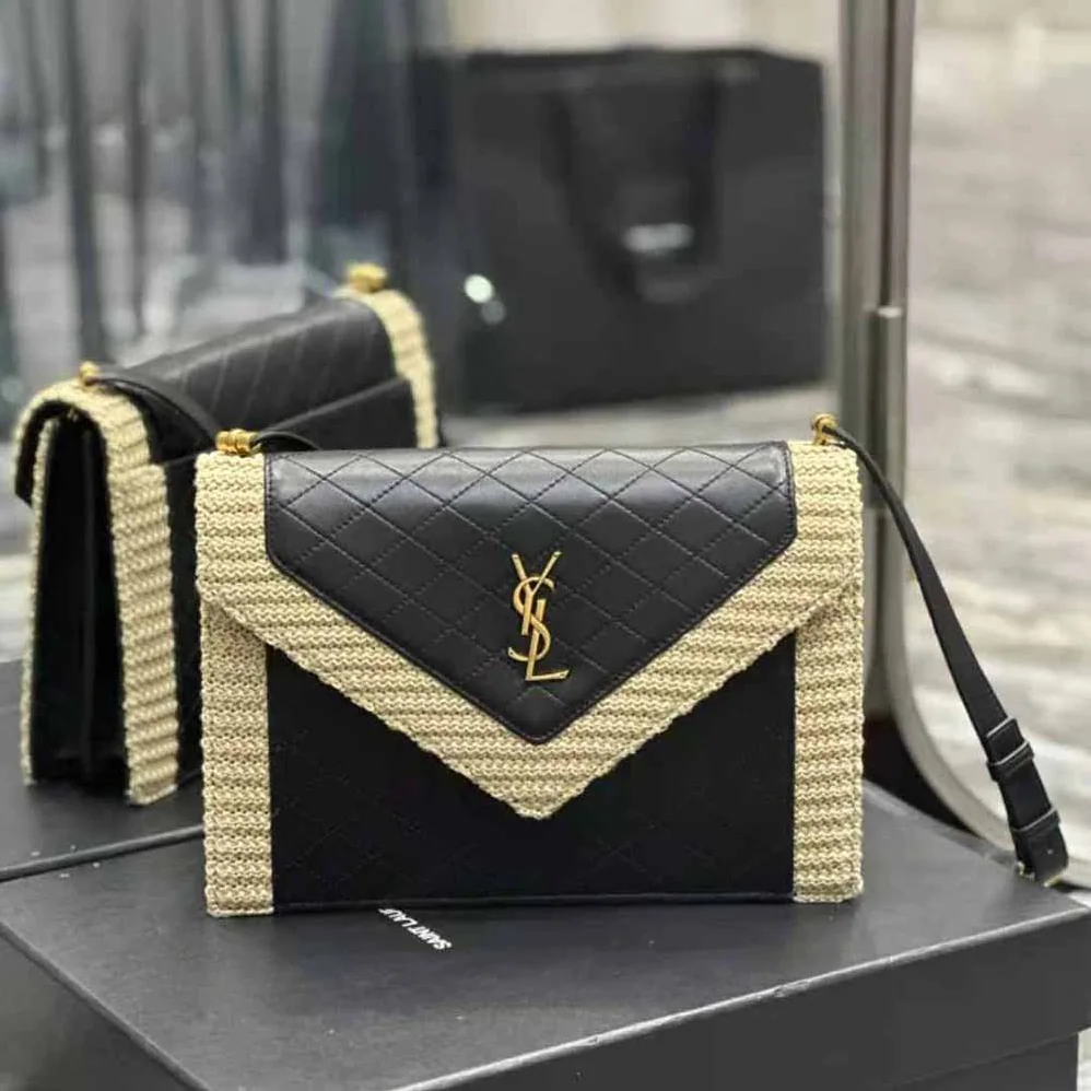 Saint Laurent YSL Gaby Satchel in Quilted Leather and Raffia for Women Saint Laurent YSL Gaby Satchel in Quilted Leather and Raffia for Women