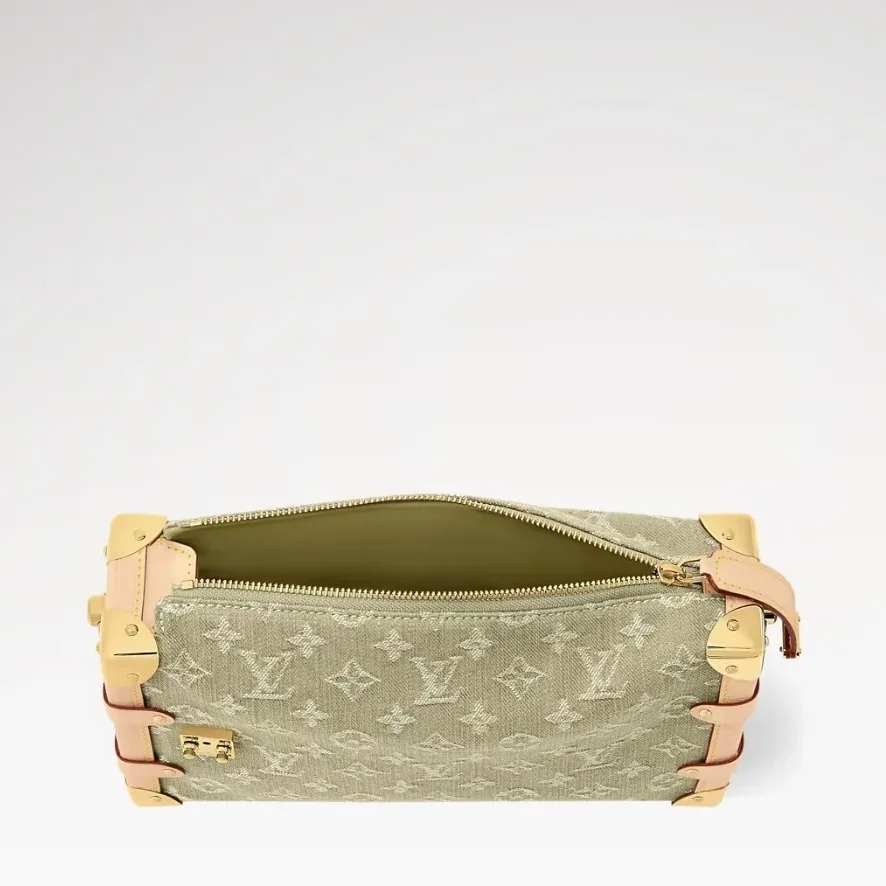 Louis Vuitton Side Trunk MM East West Shoulder Bag in Khaki Denim Gold Hardware