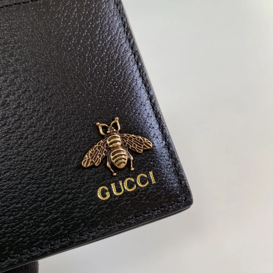 Gucci Bee Logo Black Bi in Fold Wallet Gucci Bee Logo Black Bi in Fold Wallet