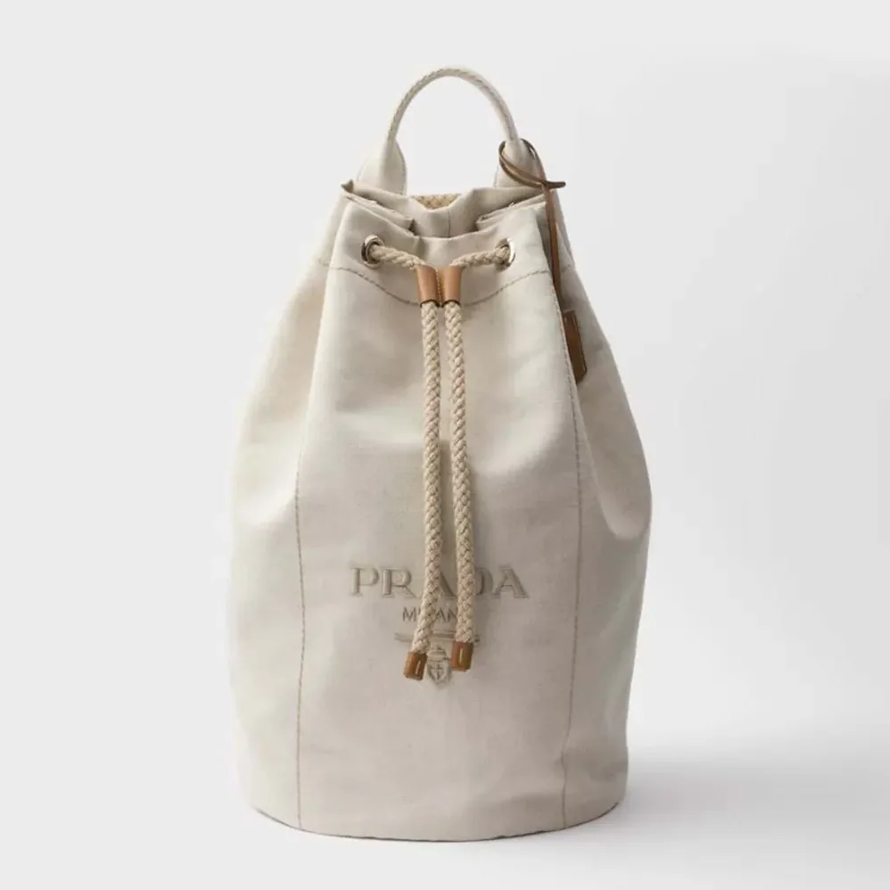 Prada Linen Blend Drawstring Duffel Bag for Unisex in White Prada Linen Blend Drawstring Duffel Bag for Unisex in White