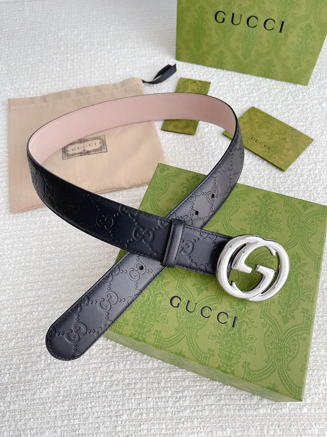 Gucci GG Marmont Embossed Monogram Belt Black With Gold in Toned Buckle