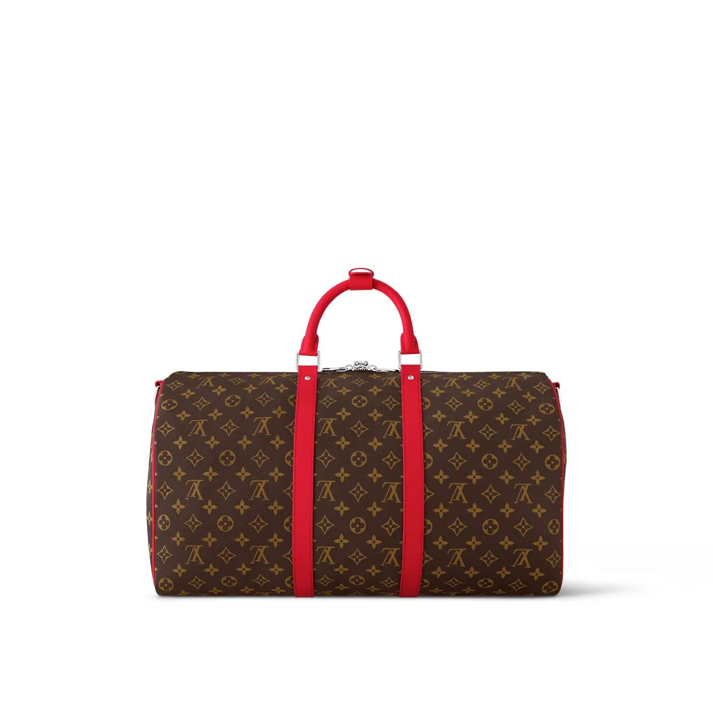 Louis Vuitton Keepall Bandouliere 50 Travel Bag in Brown/ Red Silver Hardware Louis Vuitton Keepall Bandouliere 50 Travel Bag in Brown/ Red Silver Hardware