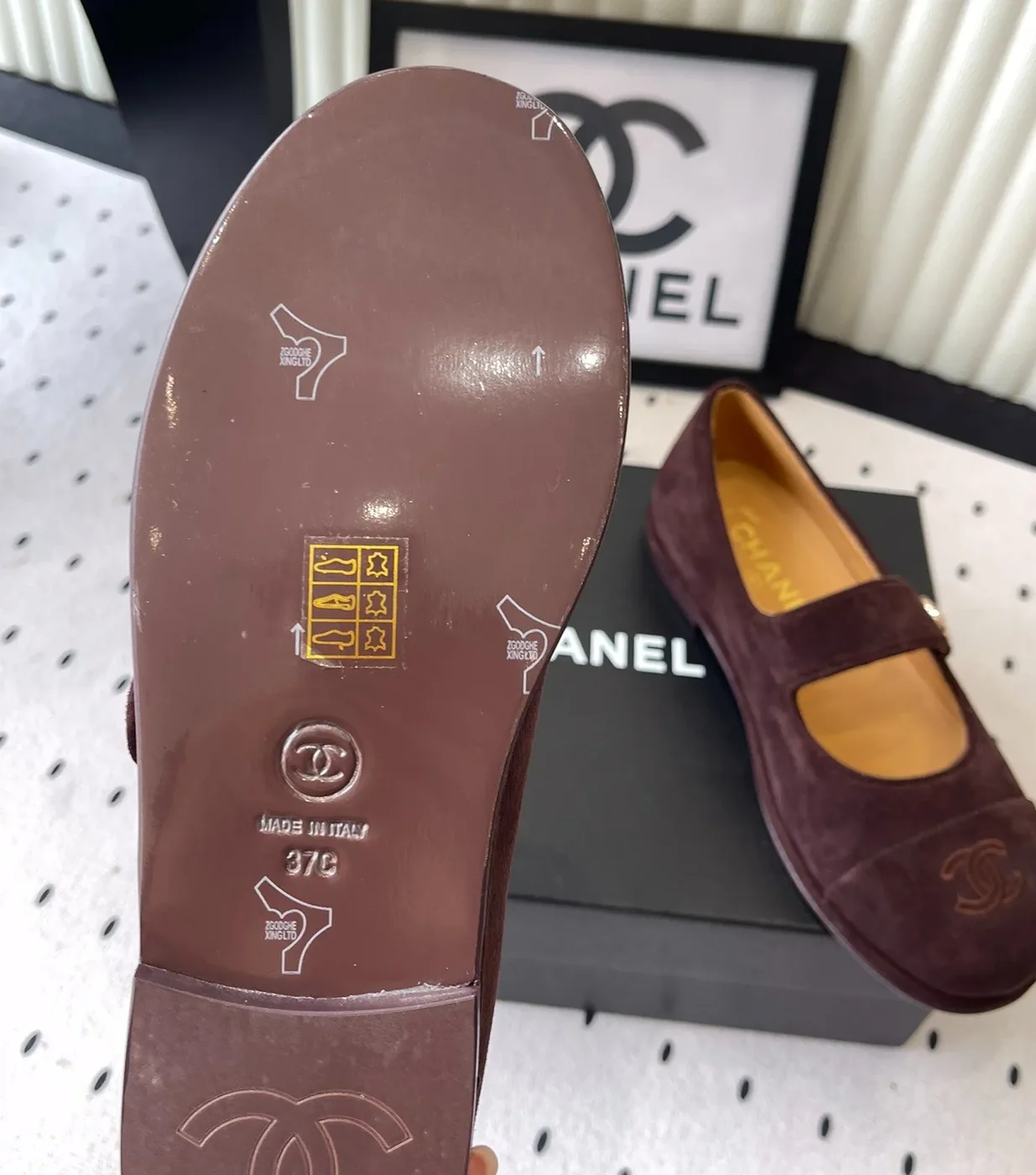 Chanel Mary Jane Flats Burgundy Suede