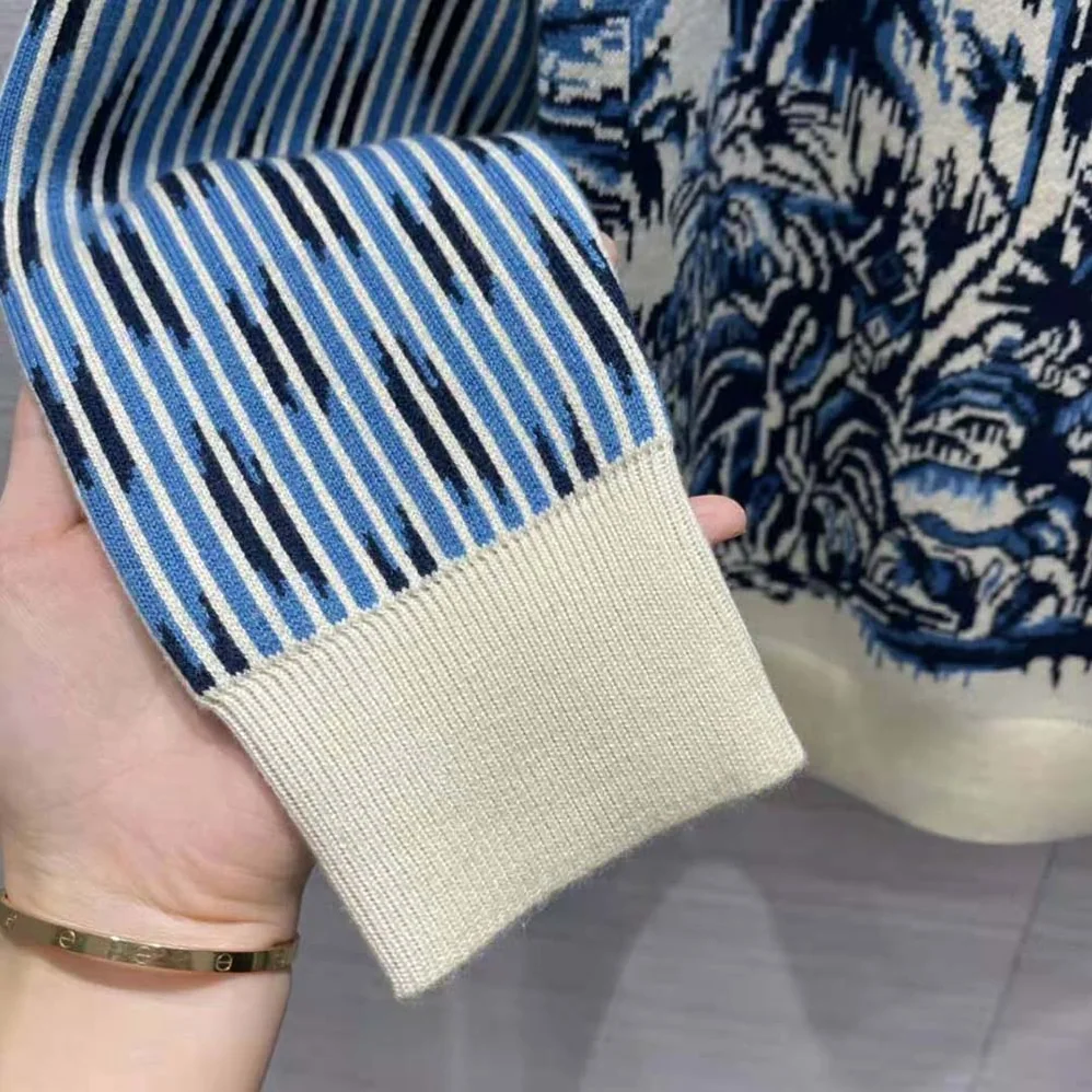 Dior Sweater Navy Blue and White Stretch Cashmere for Women