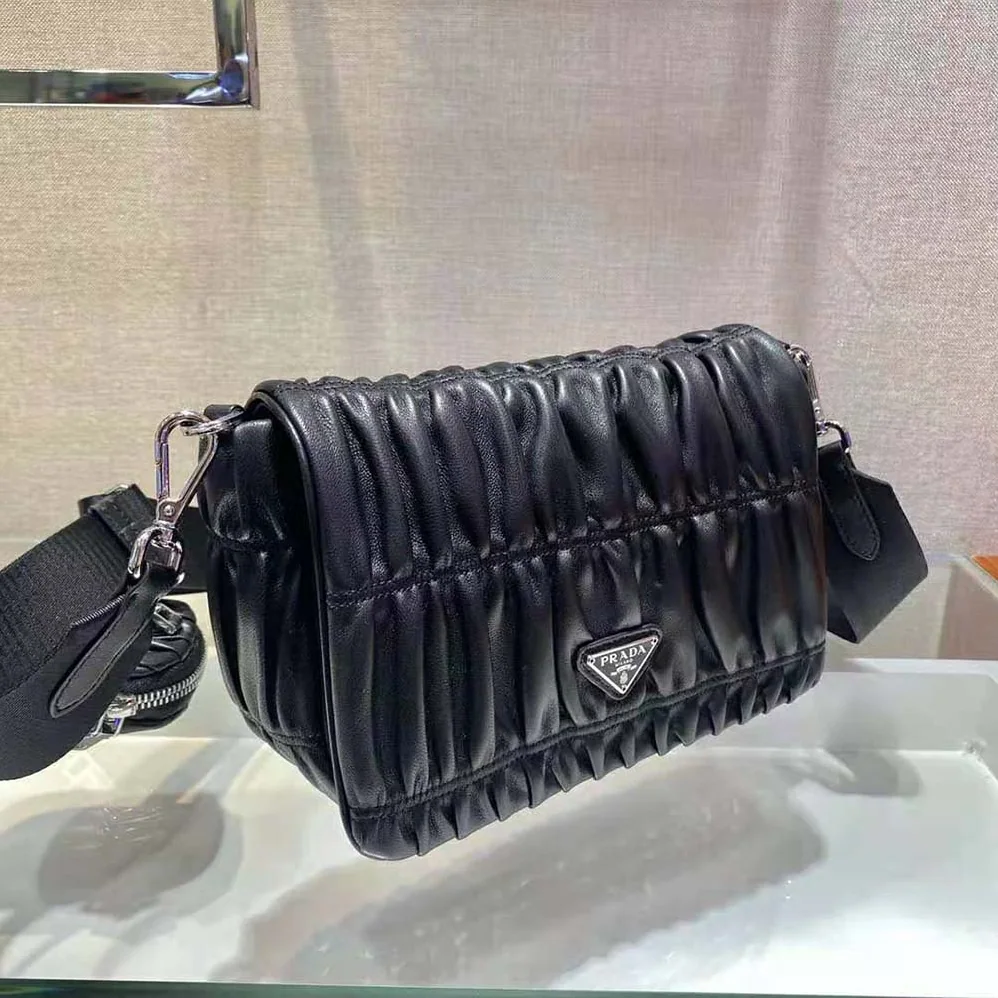 Prada Gaufre Nappa Leather Shoulder Bag for Women in Black
