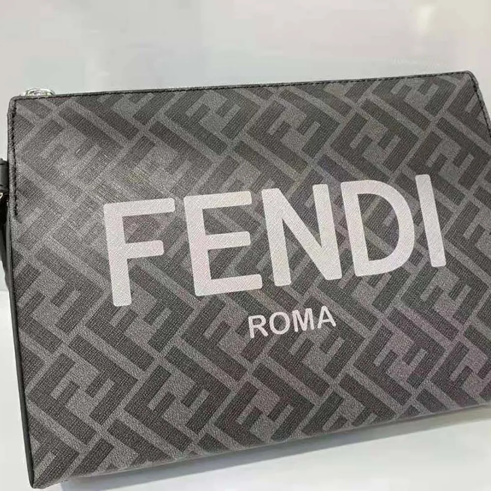 Fendi Clutch Pack Pouch in Black FF Fabric for Men
