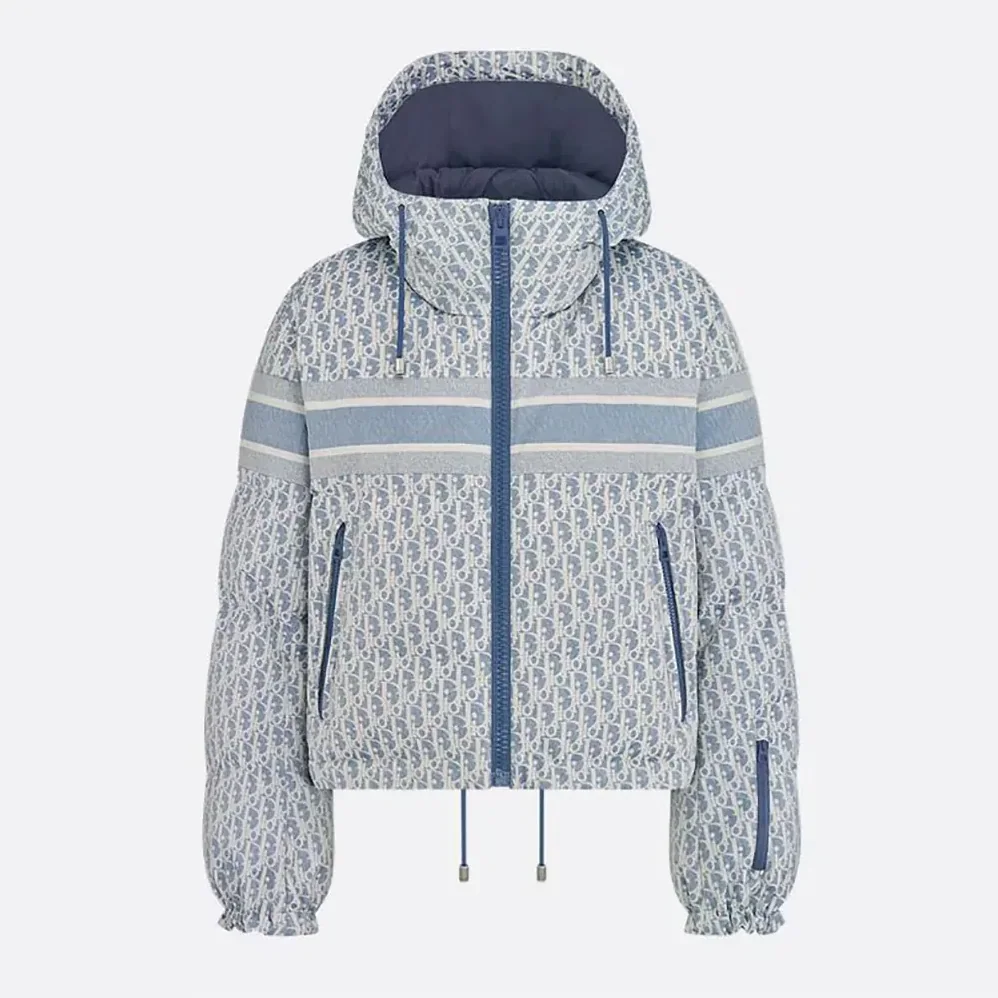 Dior DiorAlps Cropped Puffer Jacket with Hood Blue and White Dior Oblique Quilted Technical Taffeta for Men