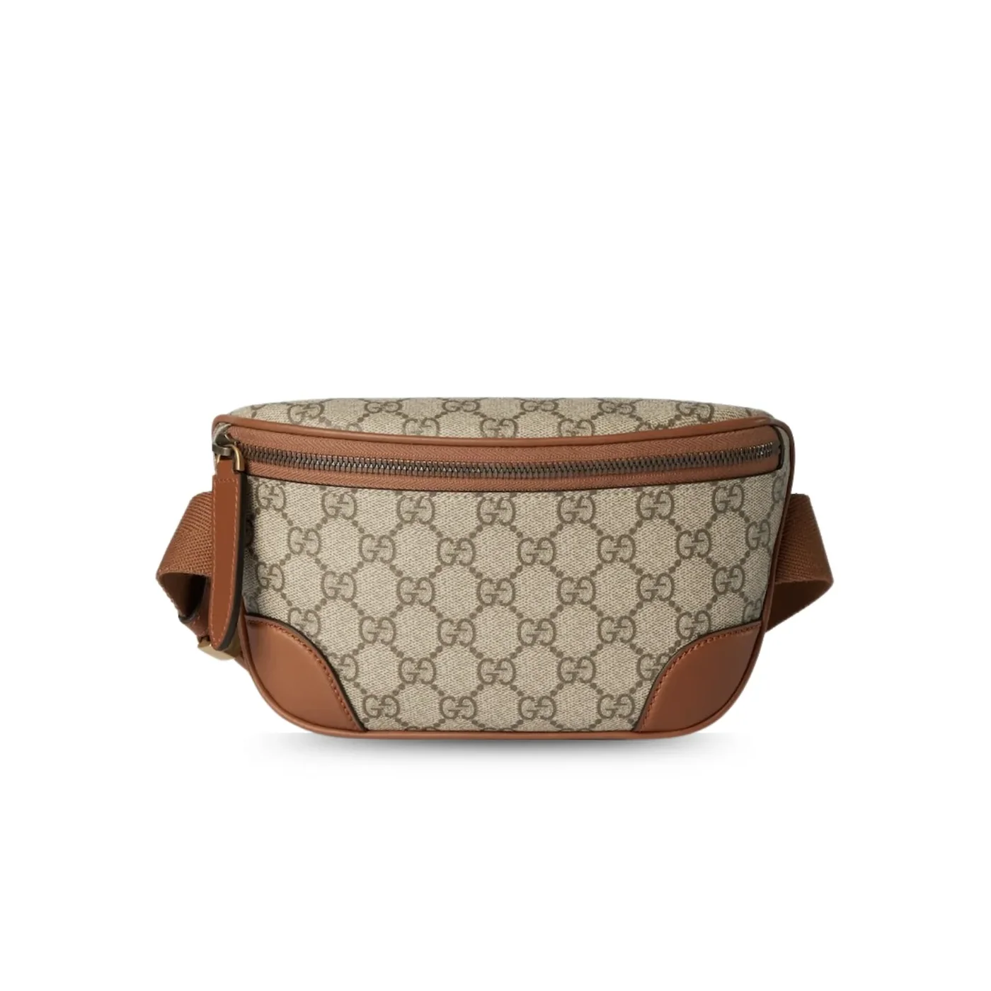 Gucci GG Emblem Small Belt Bag With Web Beige And Dark Brown /