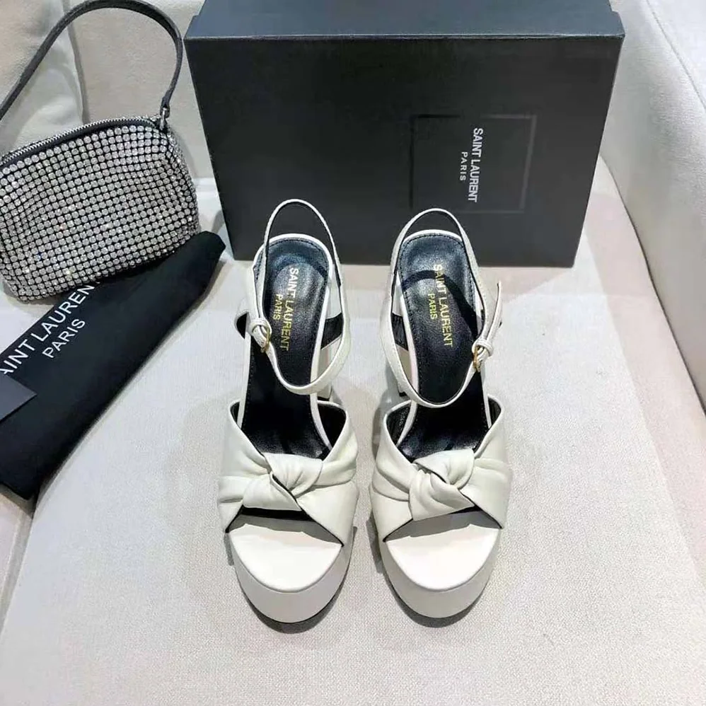 Saint Laurent YSL Bianca Sandals in Smooth Leather for Women in White