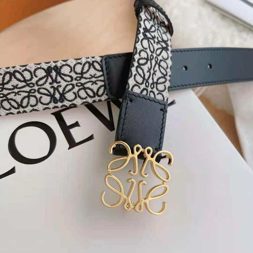 Loewe Anagram Belt in Jacquard and Calfskin Black for Women