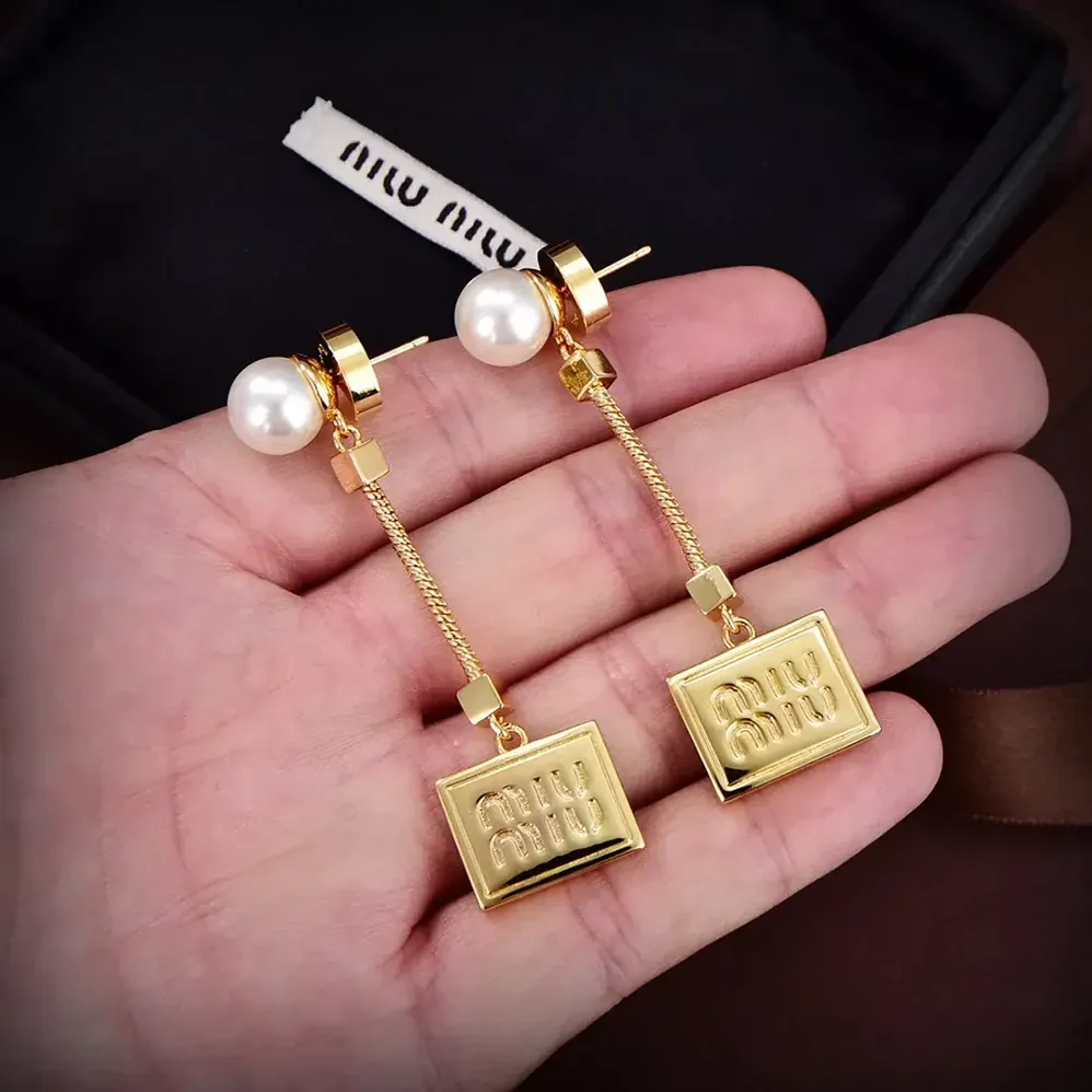 Miu Miu Metal Earrings with Artificial Pearls for Women