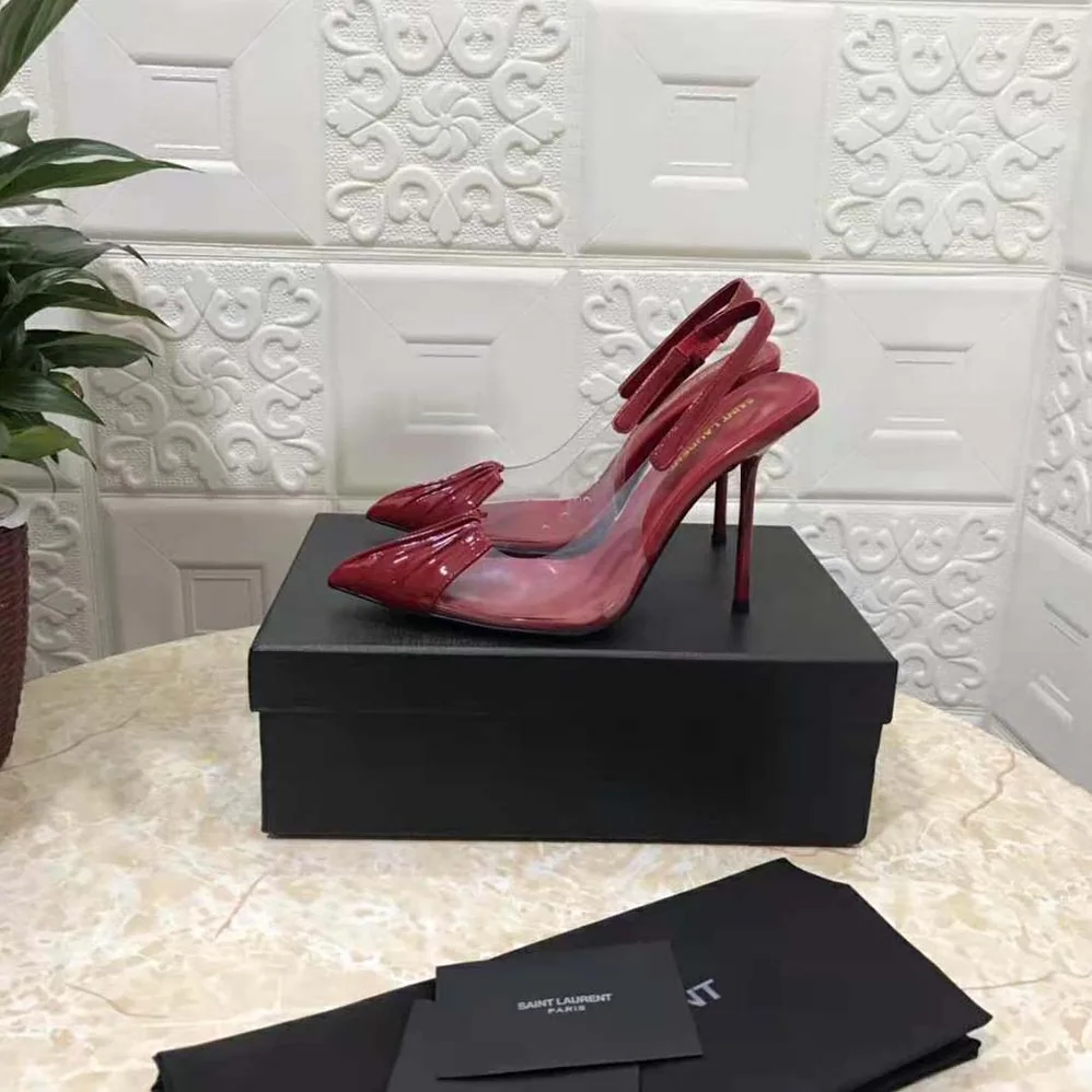 Saint Laurent YSL Chica Slingback Pumps in Tpu and Patent Leather for Women in Maroon