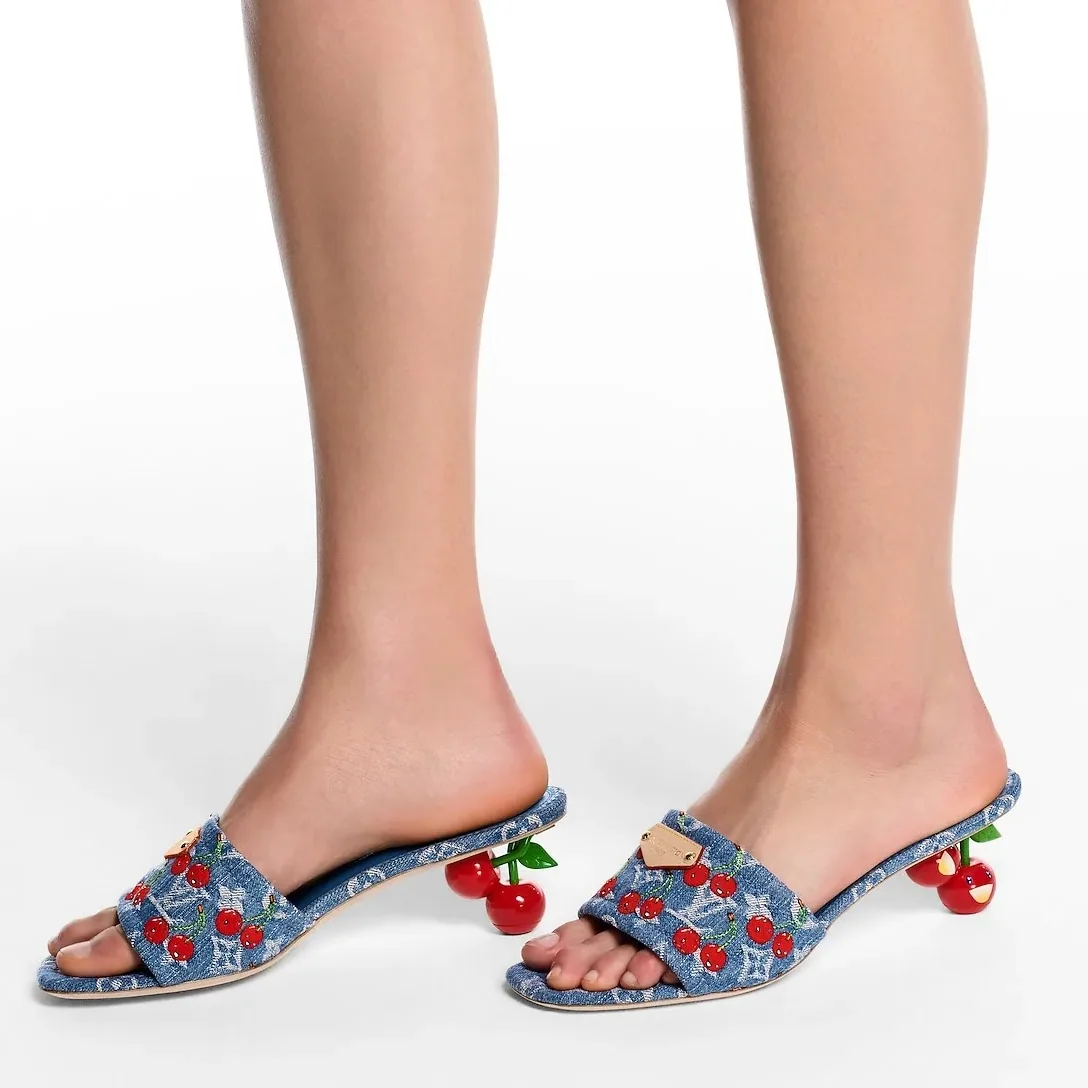 Louis Vuitton LV x TM Lily Mule Cherry Denim 1AHLTF Louis Vuitton LV x TM Lily Mule Cherry Denim 1AHLTF