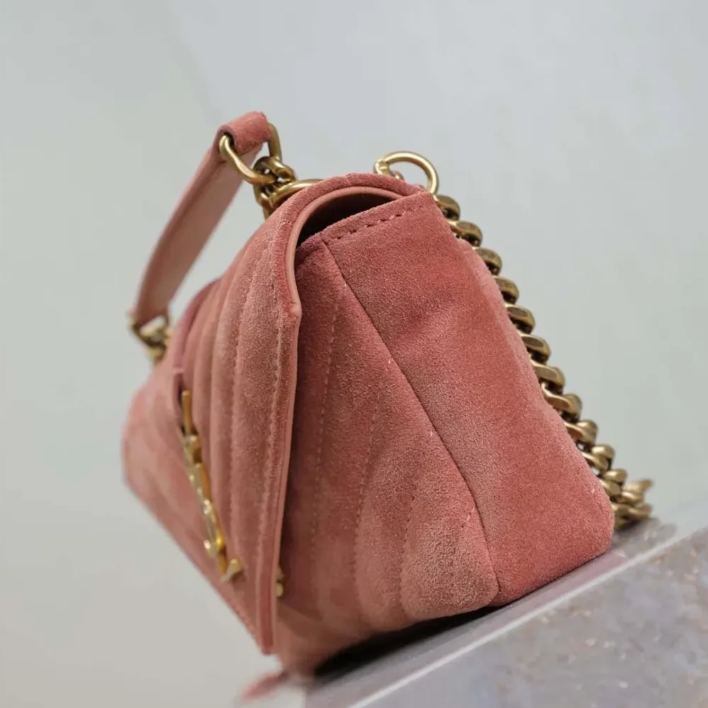 Saint Laurent YSL College Mini in Suede for Women in Pink