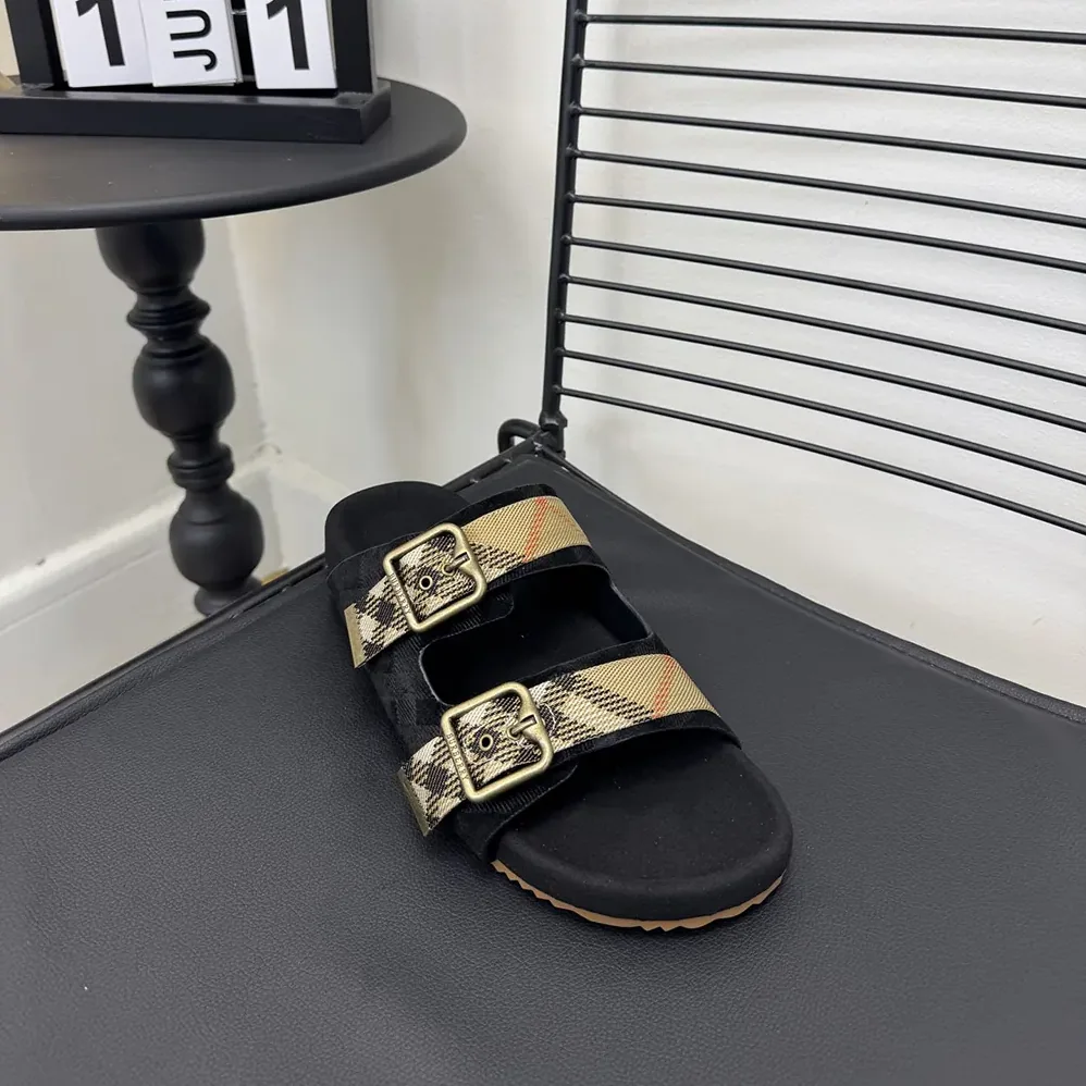 Burberry Check Suede Urchin Sandals for Unisex in Black Burberry Check Suede Urchin Sandals for Unisex in Black