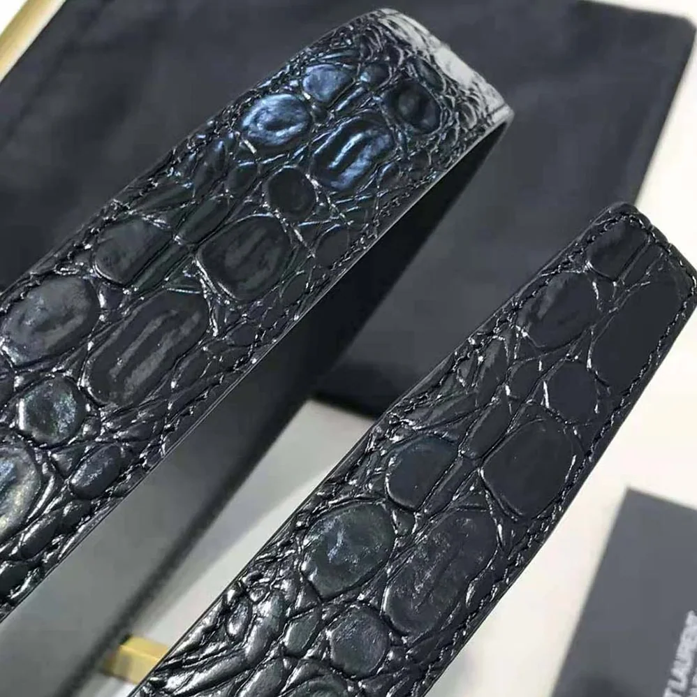 Saint Laurent YSL La 66 Buckle Belt in Crocodile-embossed Leather for Women in Black Saint Laurent YSL La 66 Buckle Belt in Crocodile-embossed Leather for Women in Black