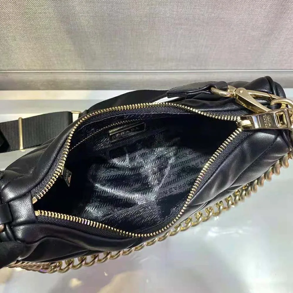 Prada System Nappa Leather Patchwork Shoulder Bag for Women in Black Prada System Nappa Leather Patchwork Shoulder Bag for Women in Black