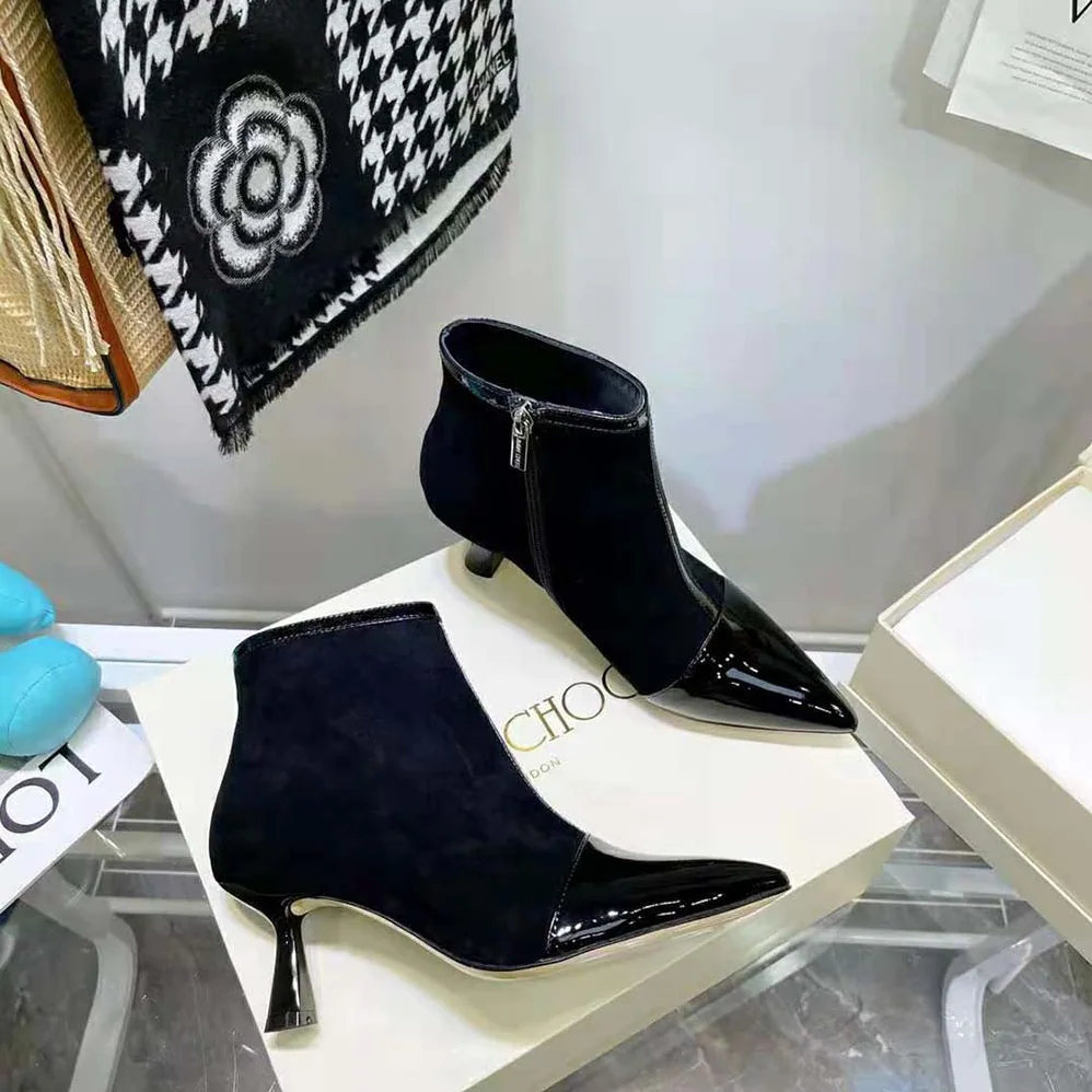 Jimmy Choo Kix/Z 65 Black Patent and Suede Ankle Boots for Women Jimmy Choo Kix/Z 65 Black Patent and Suede Ankle Boots for Women