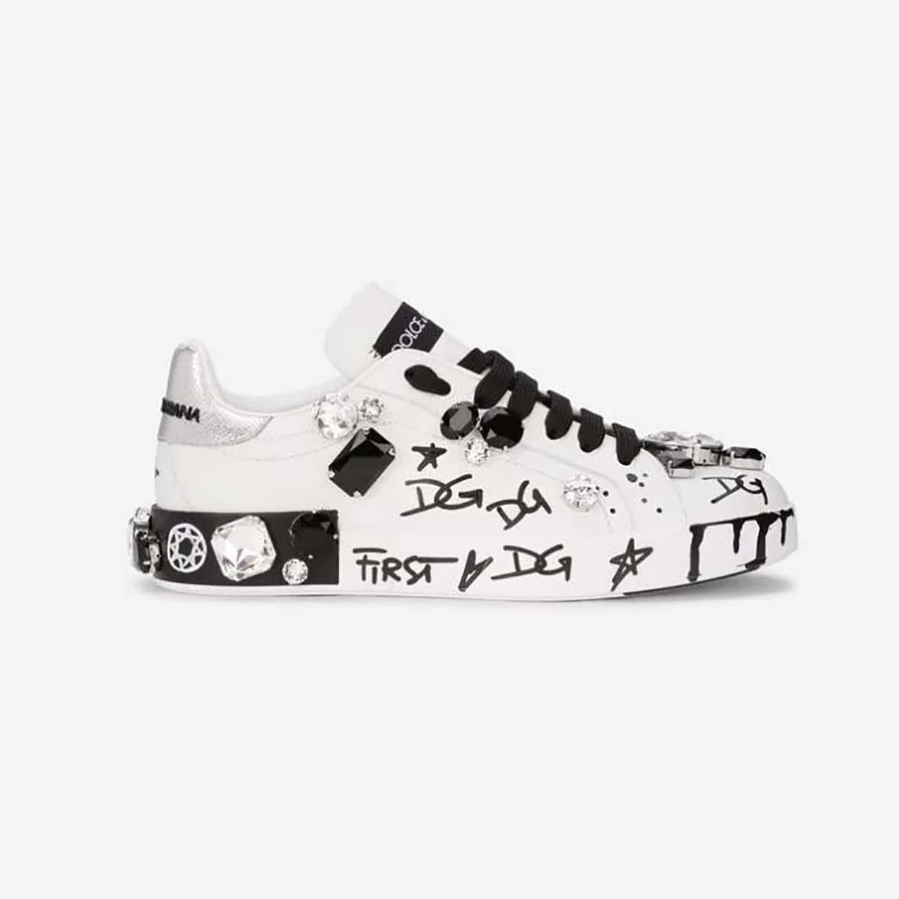 Dolce Gabbana D&G Calfskin Portofino Sneakers with Embroidery and Lettering for Unisex Dolce Gabbana D&G Calfskin Portofino Sneakers with Embroidery and Lettering for Unisex
