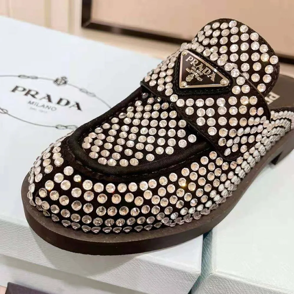 Prada Satin Mules with Crystals in 40mm Heel Height for Women in Black