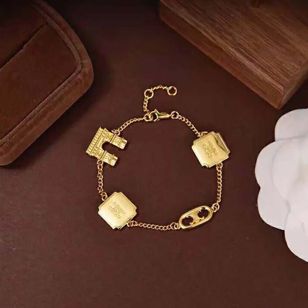 Celine Maillon Triomphe Signature Bracelet in Brass with Gold Finish for Women