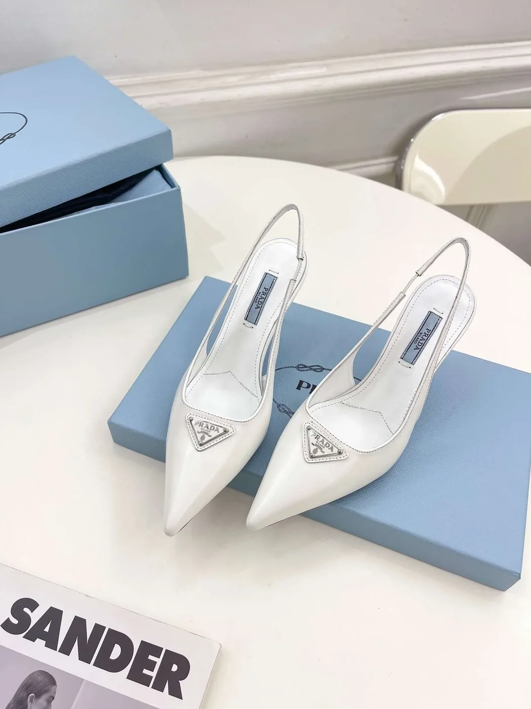 Prada Slingback Spike Pumps White Prada Slingback Spike Pumps White