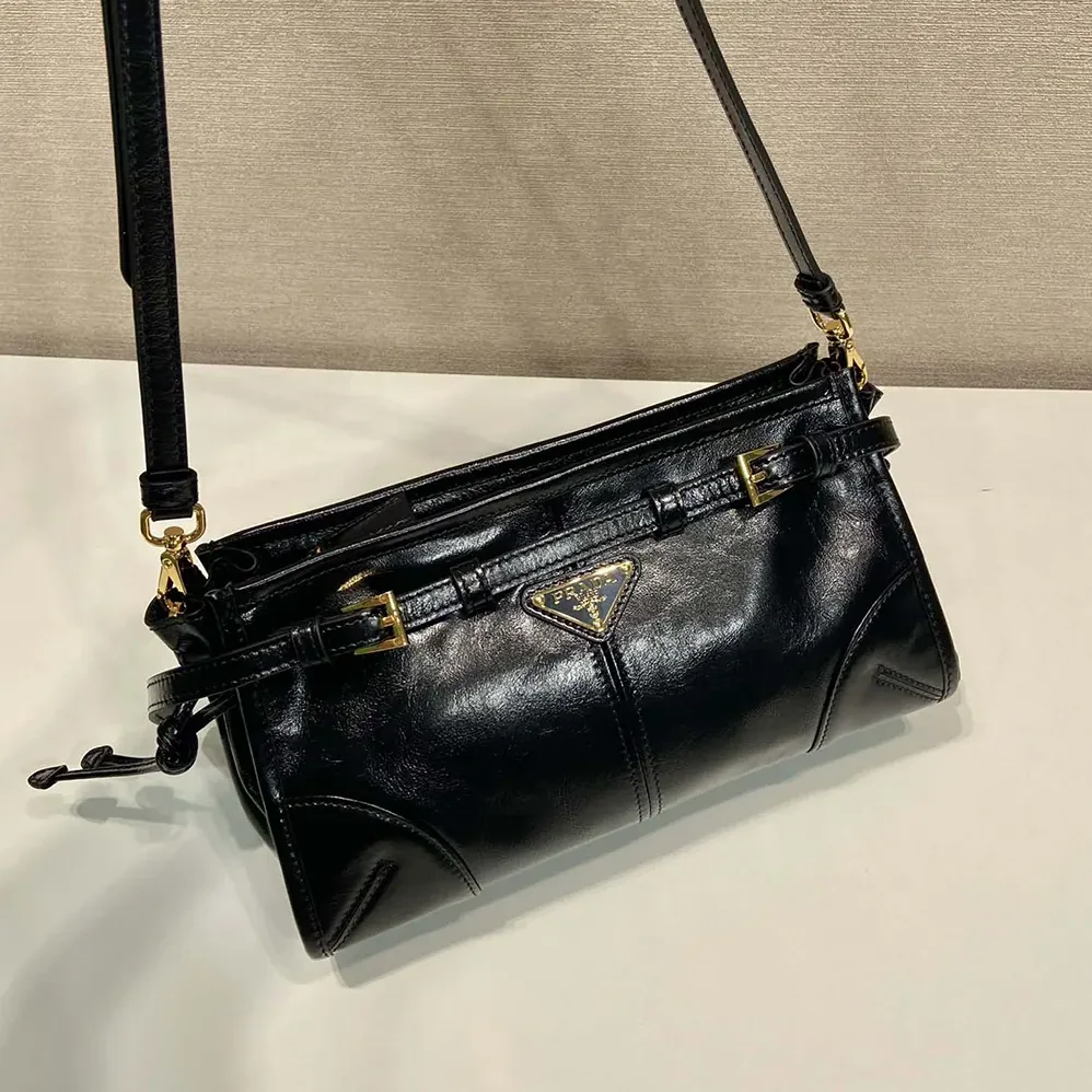 Prada Small Leather Shoulder Bag for Women in Black Prada Small Leather Shoulder Bag for Women in Black
