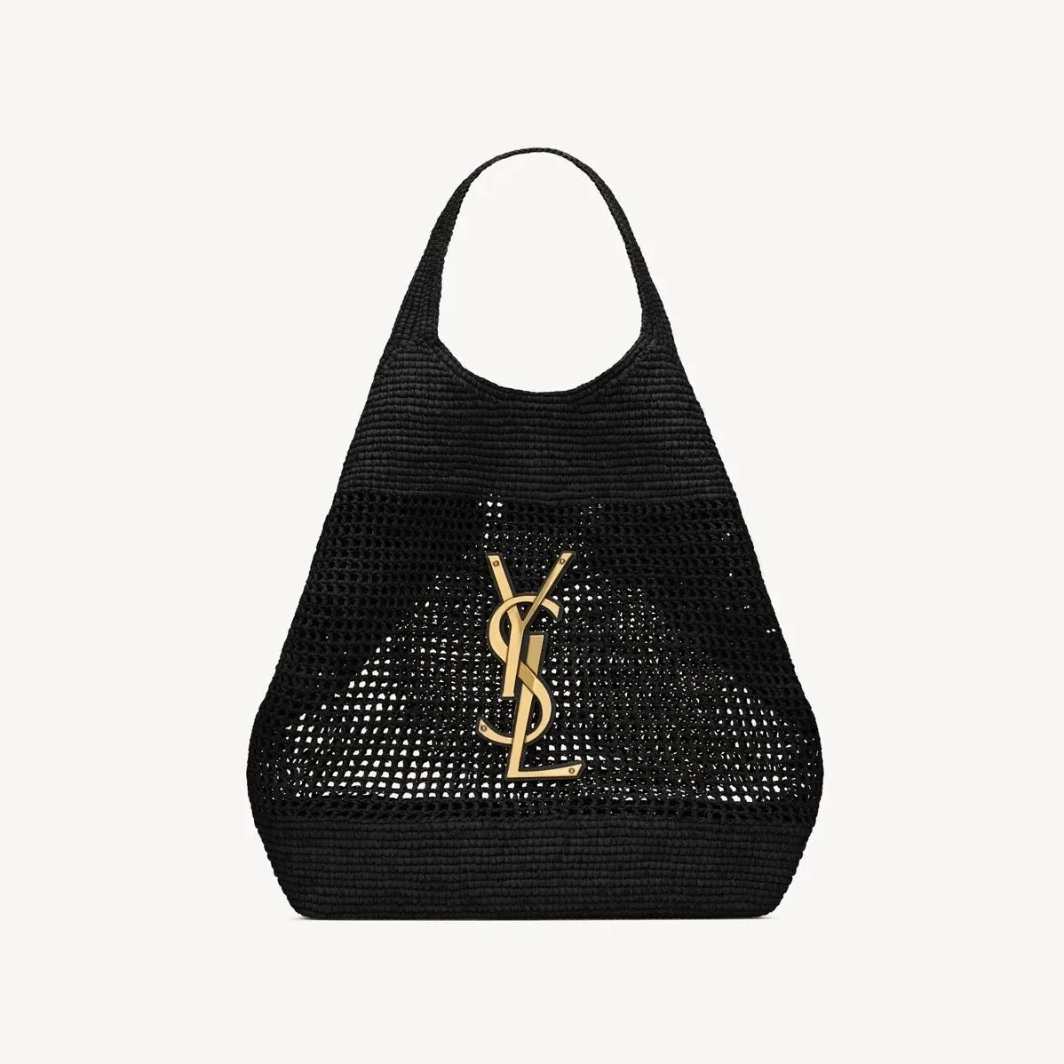 Saint Laurent Icare Maxi Tote Bag in Black Raffia Bronze Hardware