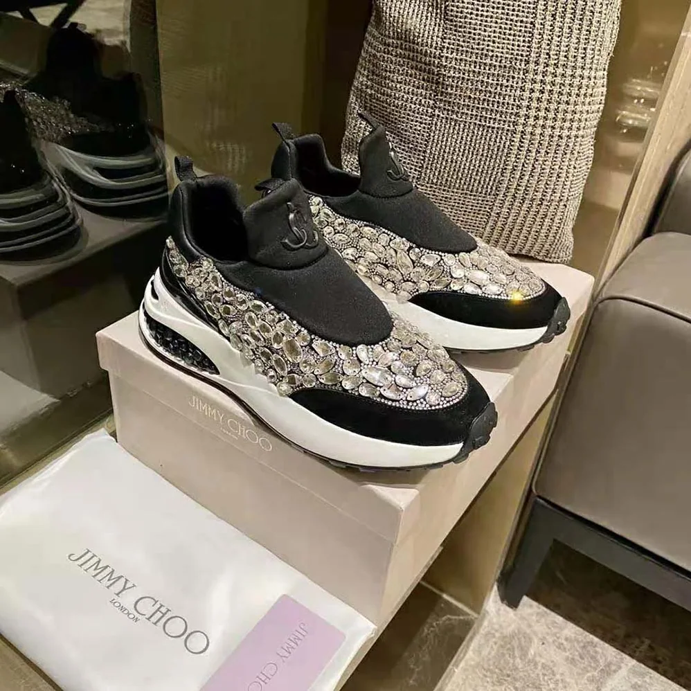 Jimmy Choo Memphis/F Ballet Black Mix Neoprene and Leather Low Top Trainers for Women