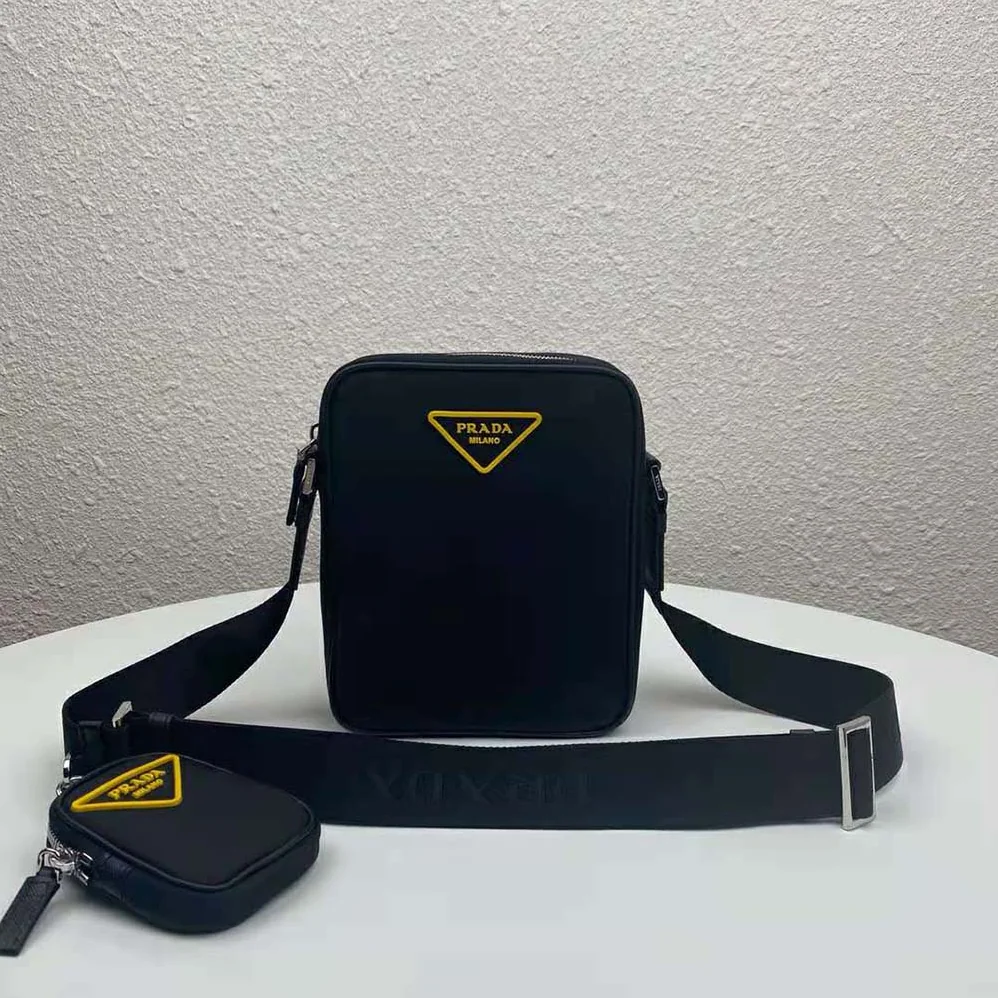 Prada Nylon Cross-Body Bag for Men in Black/Yellow Prada Nylon Cross-Body Bag for Men in Black/Yellow