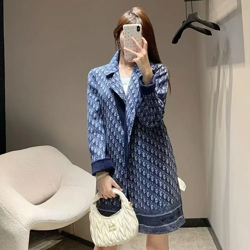 Dior Coat Blue Double for Women in Sided Wool