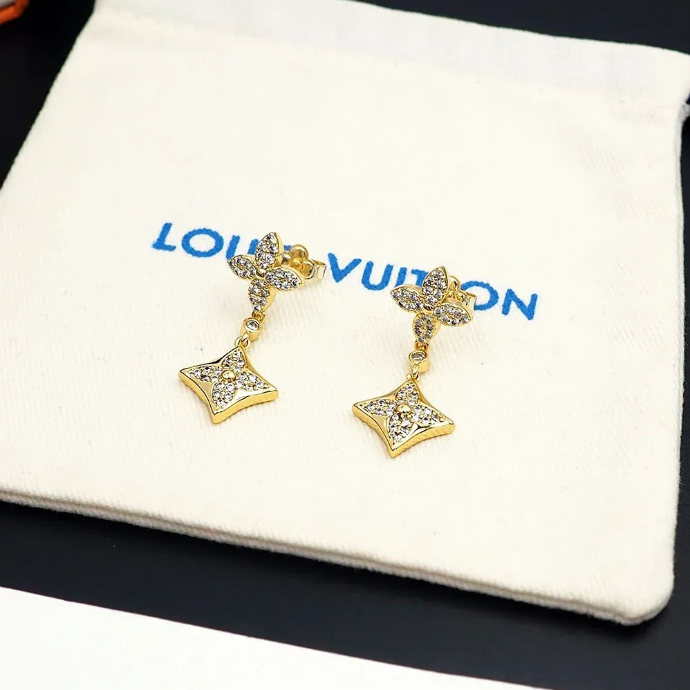 Louis Vuitton Diamond Floral Earrings Gold