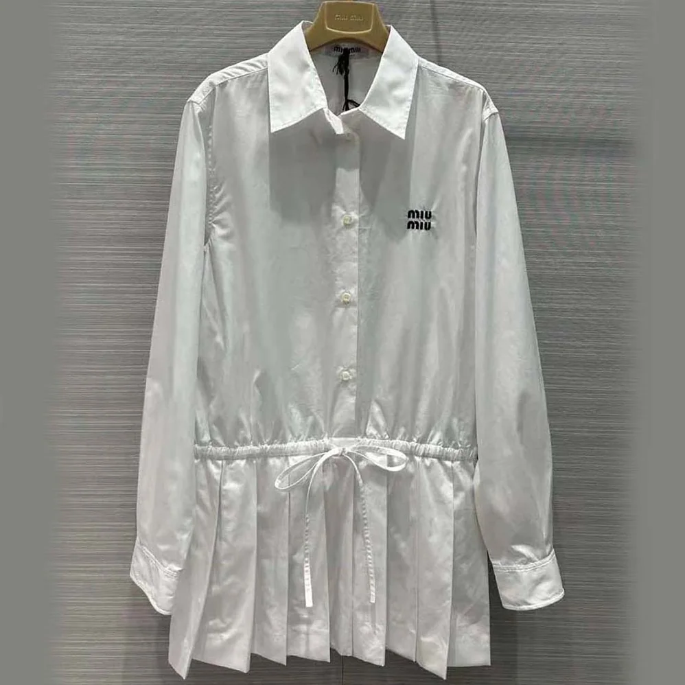 Miu Miu Poplin Mini for Women in Dress with Embroidered Logo Miu Miu Poplin Mini for Women in Dress with Embroidered Logo
