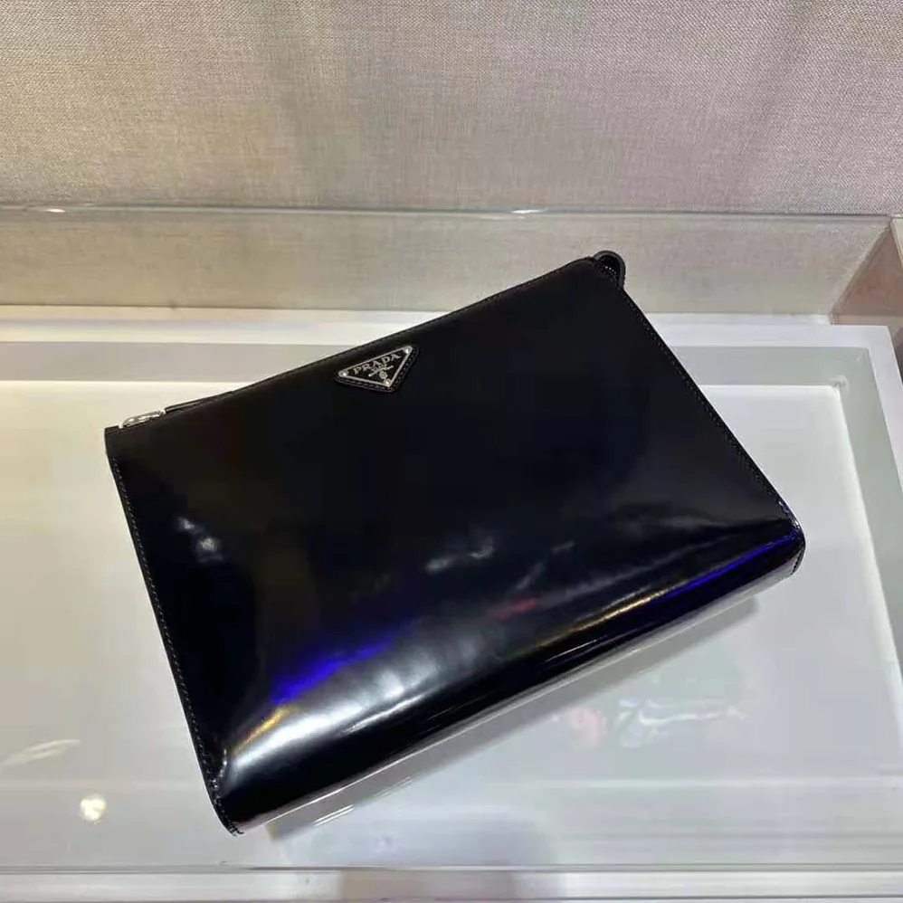 Prada Brushed Leather Pouch for Men in Black Prada Brushed Leather Pouch for Men in Black